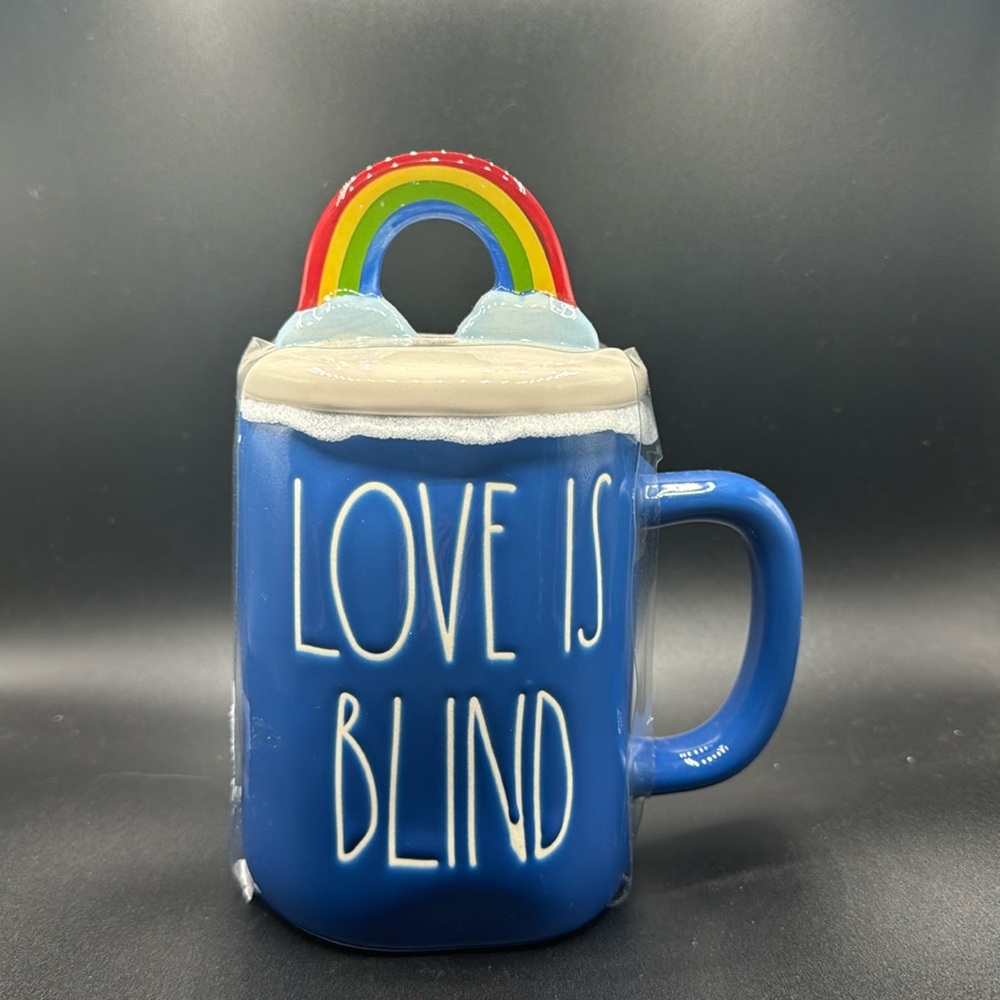Rae Dunn Love Is Blind Blue Mug with lid